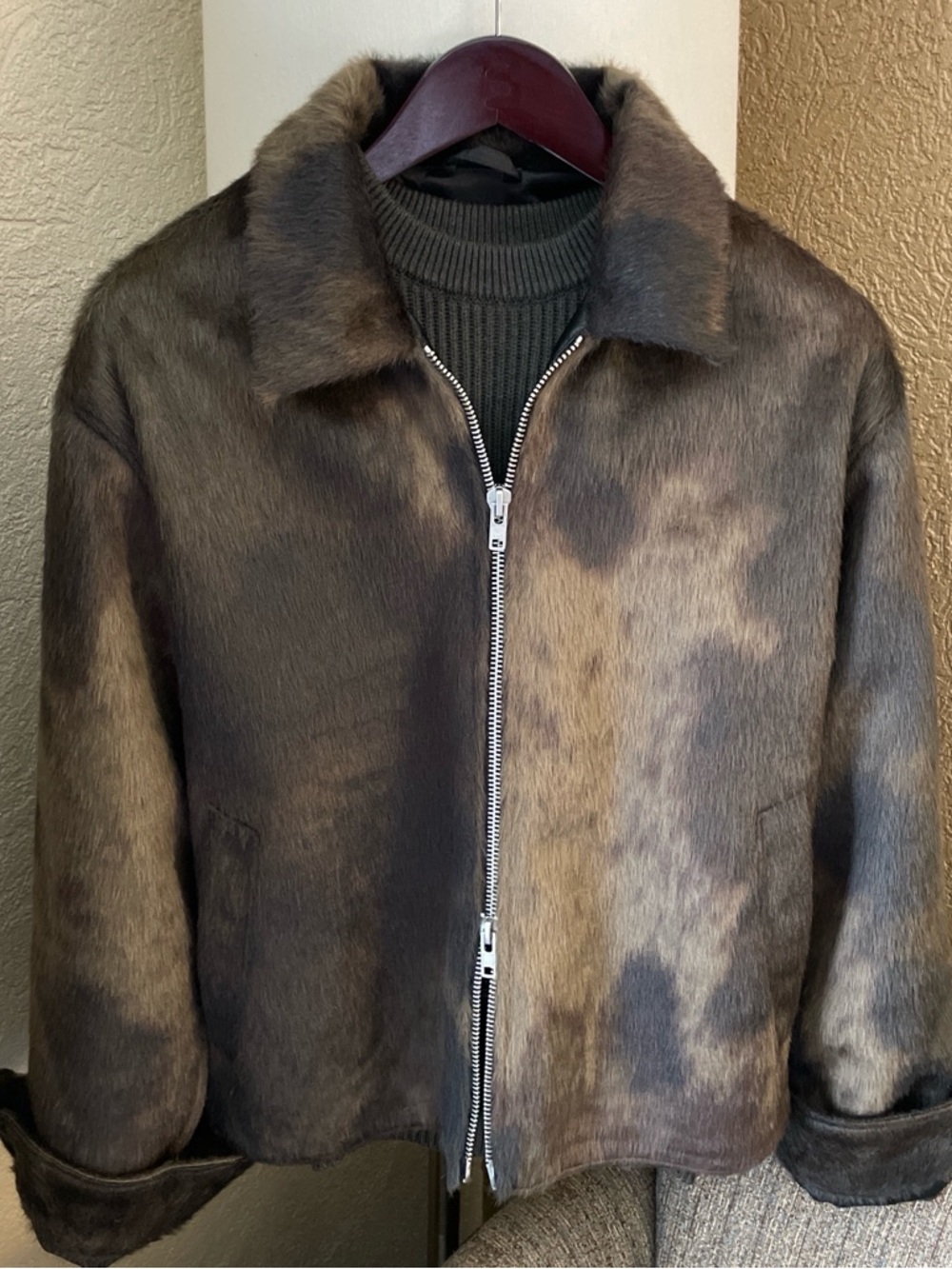 Abercrombie & Fitch Brown Two-Tone Faux Fur Zip Jacket